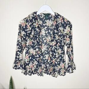 Lauren Ralph Lauren Floral Ruffle Cardigan Cottagecore Size XS